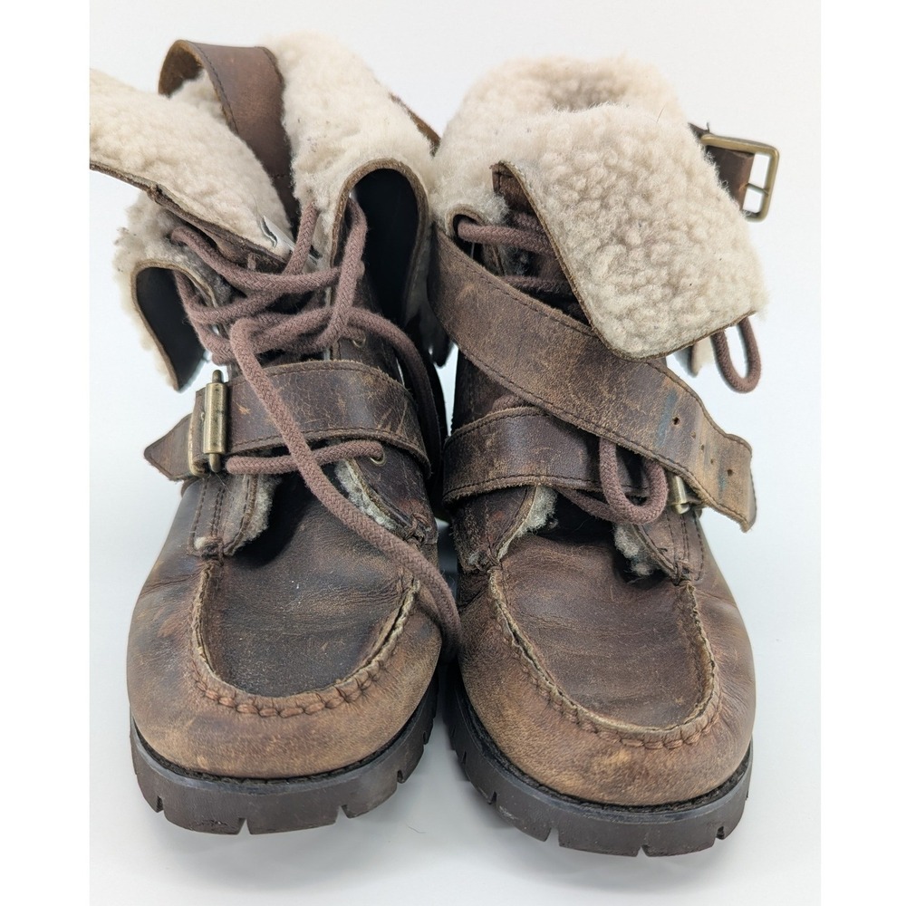 Lauren Ralph Lauren Leather Shearling Buckle Combat Boots 5B 0862 H11